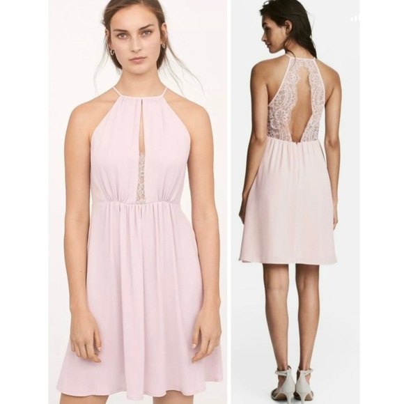 H&M soft pink short cocktail formal dress
with open back lace details US 4/XS - Picture 1 of 13